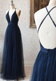 Simple Tulle Long Prom Dress, A Line Backless Evening Dress HZ0429