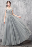 A-Line Tulle Long Prom Dresses, Off the Shoulder Evening Dresses HZ0429
