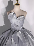 Gray Strapless Tulle Long Ball Gown, A-Line Evening Dress Formal Dress HZ0429