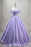 Lilac Corset Bodice Princess Dress A-Line Satin Formal Evening Gown HZ0429