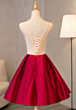 Cute Saitn Lace Short Prom Dresses, A-Line Party Dresses HZ0429