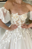 Champagne Lace Long A-line Ball Gown, Off the Shoulder Evening Party Dress HZ0429