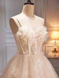 Champagne Spaghetti Strap Party Dress, Cute A-Line Evening Dress Homecoming Dress HZ0429