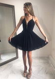 Plunging V-Neck Chiffon Short Prom Dresses, Simple Evening Dresses HZ0429