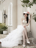 White A-Line High Low Prom Dress, Beautiful A-Line Strapless Party Dress HZ0429