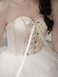 White A-Line High Low Prom Dress, Beautiful A-Line Strapless Party Dress HZ0429