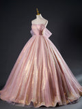 Pink Tulle Sequins Long Prom Dress, Beautiful A-Line Formal Dress Sweet 16 Dress HZ0429