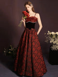 Beautiful  A-Line Floor Length Prom Dress with Rose Print, Off Shoulder Evening Party Dress HZ0429