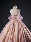 Pink Tulle Sequins Long Prom Dress, Beautiful A-Line Formal Dress Sweet 16 Dress HZ0429