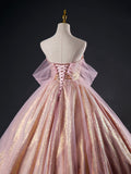 Pink Tulle Sequins Long Prom Dress, Beautiful A-Line Formal Dress Sweet 16 Dress HZ0429
