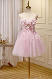 Pink Tulle Short Prom Dress, Pink A-Line Strapless Homecoming Dress HZ0429