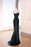 Green Sequins Long Prom Dress, Mermaid Off the Shoulder Evening Party Dress HZ0429