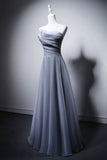 Dusty Blue Strapless Evening Gown with Draped Bodice HZ0429