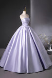 Lilac Satin Floor Length A-Line Prom Dress, Beautiful Strapless Party Dress HZ0429