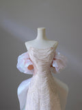 Pink Sequins Strapless Pearls Prom Dress, Beautiful Pink A-Line Party Dress HZ0429