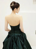 Dark Green Satin Long Prom Dress, A-Line Strapless Evening Party Dress HZ0429