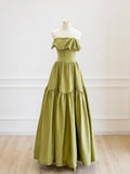 Green Strapless Satin Long Prom Dress, Beautiful Backless A-Line Evening Dress HZ0429