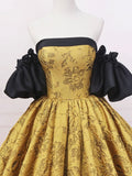 Black and Yellow Printed Pattern Long Prom Dress, Elegant Off the Shoulder Formal Dress HZ0429