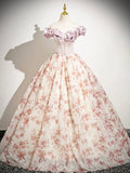 A-Line Floral Floor Length Prom Dress, Beautiful Off the Shoulder Evening Party Dress HZ0429