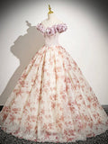 A-Line Floral Floor Length Prom Dress, Beautiful Off the Shoulder Evening Party Dress HZ0429