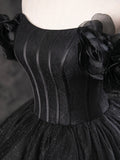 Black Sparkly Tulle Off the Shoulder Long Formal Dress, Elegant A-Line Black Evening Party Dress HZ0429