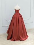 Burgundy Strapless Satin Long Prom Dress, Beautiful A-Line Evening Party Dress HZ0429