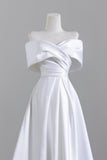 White Satin Long Prom Dress, Elegant A-Line Off the Shoulder Evening Party Dress HZ0429