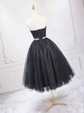 Black Strapless Tulle Knee Length Prom Dress, Black A-Line Sweetheart Party Dress HZ0429