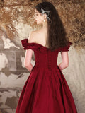 Beautiful Off the Shoulder Long Formal Prom Dresses, Burgundy  A-Line Evening Dress HZ0429