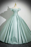 Green Satin Long Prom Dress, Beautiful Off the Shoulder Party Dress with Corset HZ0429