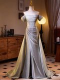 Sliver Sequins A-line Long Formal Dress, Shiny Off the Shoulder Evening Party Dress HZ0429