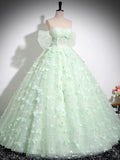 Green Tulle Floor Length Formal Dress, Beautiful A-Line Off the Shoulder Evening Dress HZ0429