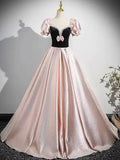 Black Velvet and Pink Satin Floor Length Prom Dress, Lovely A-Line Party Dress HZ0429