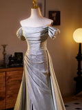 Sliver Sequins A-line Long Formal Dress, Shiny Off the Shoulder Evening Party Dress HZ0429