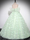 Green Tulle Floor Length Formal Dress, Beautiful A-Line Off the Shoulder Evening Dress HZ0429