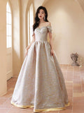 Pink Satin Floor Length Prom Dress, Off the Shoulder Pink A-Line Party Dress HZ0429