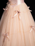 Pink Strapless Satin Tulle Long Prom Dress with Bow, Beautiful A-Line Formal Party Dress HZ0429