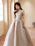 Pink Satin Floor Length Prom Dress, Off the Shoulder Pink A-Line Party Dress HZ0429