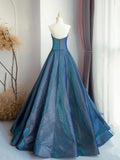 Charming Blue V-Neck Floor Length Prom Dress, A-Line Evening Party Dress HZ0429