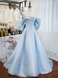 Blue Satin Long Prom Dress, A-Line Off the Shoulder Evening Party Dress HZ0429