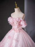 Pink Flower Fairy Tulle Floor Length Formal Dress, Beautiful Off the Shoulder Party Dress HZ0429