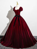 Burgundy Velvet Long Prom Dress, Elegant A-Line Formal Evening Dress HZ0429