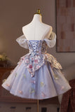 Light Purple Tulle Floral Short Prom Dress, Beautiful A-Line Evening Party Dress HZ0429