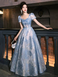 Blue Tulle Long Prom Dress, Beautiful A-Line Evening Party Dress HZ0429