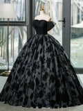 Black Tulle Long Prom Dress, A-Line Off the Shoulder Evening Party Dress HZ0429