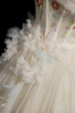 Champagne Tulle Beads Long Prom Dress, Beautiful A-Line Formal Party Dress HZ0429