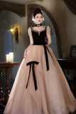 Black Velvet and Shiny Tulle Long Prom Dress, Beautiful A-Lace Backless Party Dress HZ0429