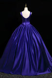 Purple Satin Long Prom Gown, A-Line Backless Evening Party Dress HZ0429