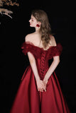 Burgundy Satin Tea Length Prom Dress, Lovely A-Line Evening Party Dress HZ0429