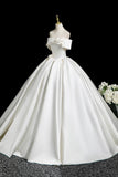White Satin Long Prom Dress, Elegant A-Line Off the Shoulder Party Dress HZ0429